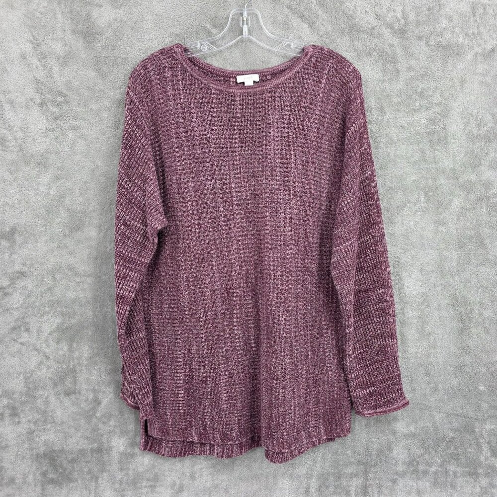 Pure Jill Sweater S Purple Red Heathered Step Hem Dolman Sleeve Open Knit Comfy